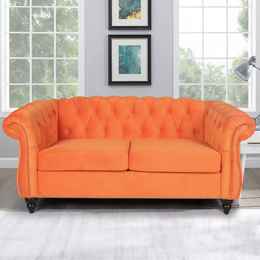 Orange Velvet Chesterfield Loveseat Sofa K3393