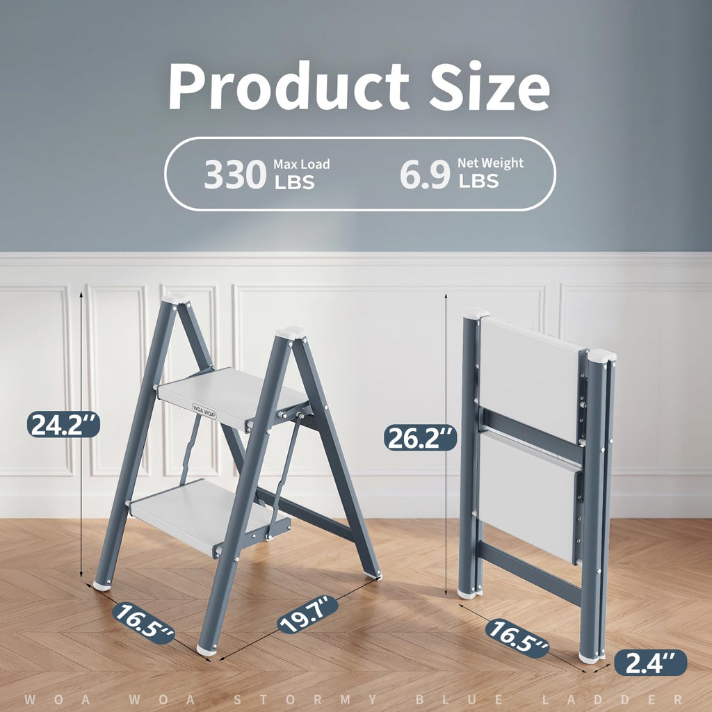 2 Step Ladder, 300lbs Load, 17'' Top Step, Stormy Blue K21689