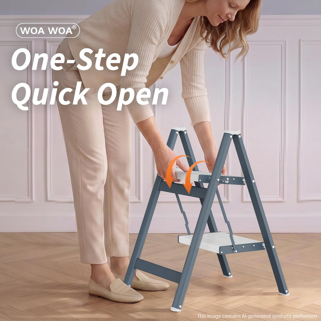 2 Step Ladder, 300lbs Load, 17'' Top Step, Stormy Blue K21689