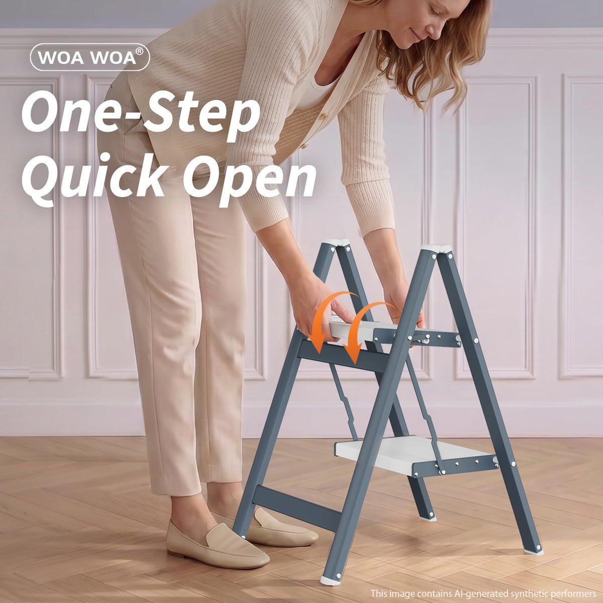 2 Step Ladder, 300lbs Load, 17'' Top Step, Stormy Blue K21689