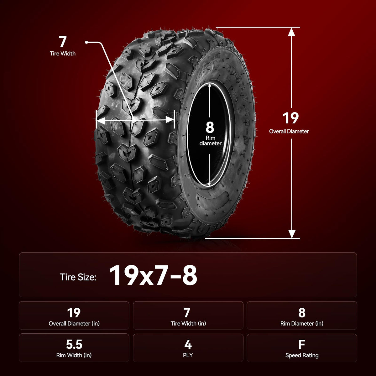 ATV UTV All-Terrain Tires 19x7-8 Set 2 Z742013