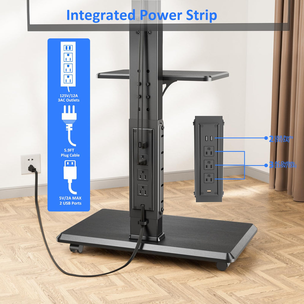 Height Adjustable Rolling TV Stand with Shelf Z88413