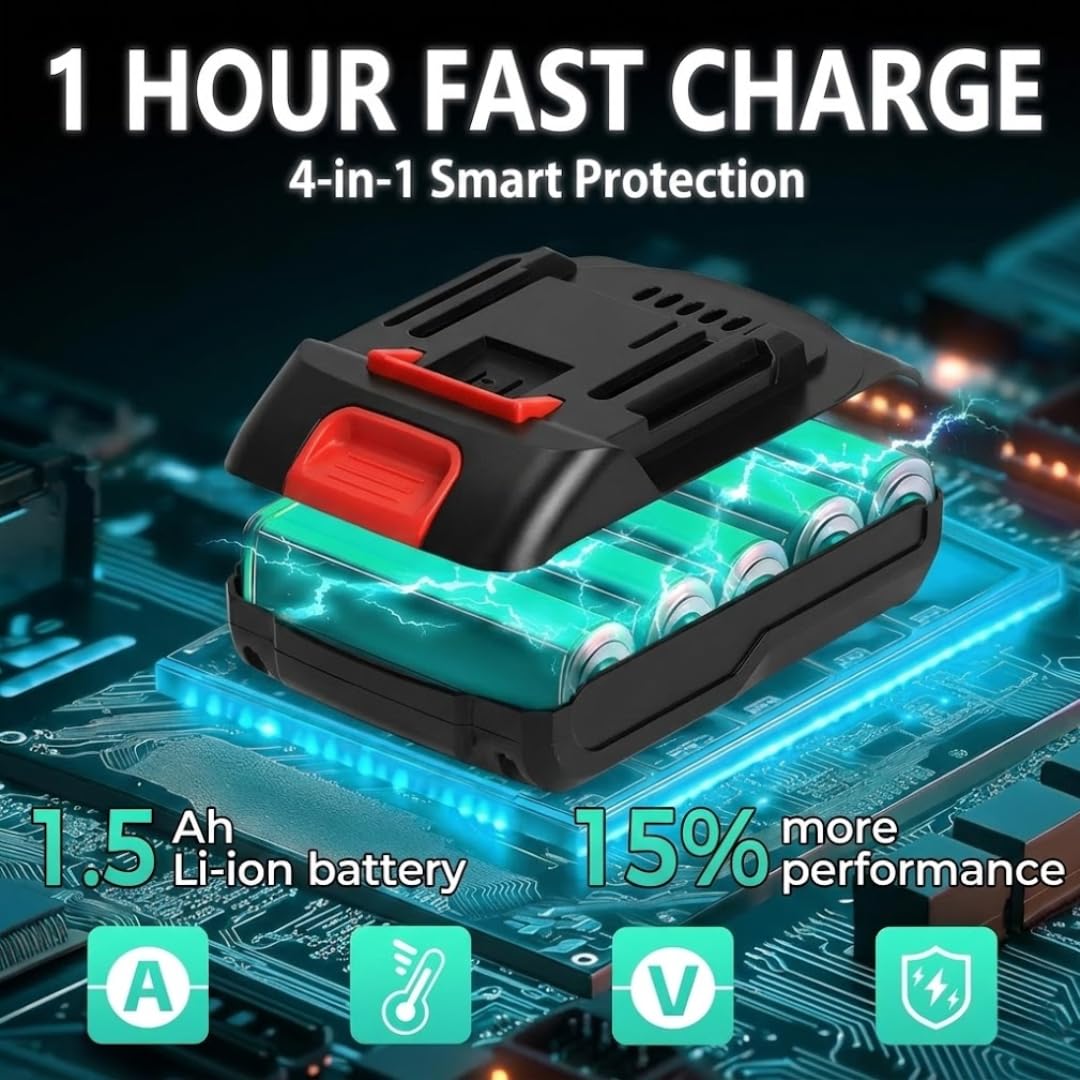 21V Cordless Drill Set with 2 Batteries and Charger O7695