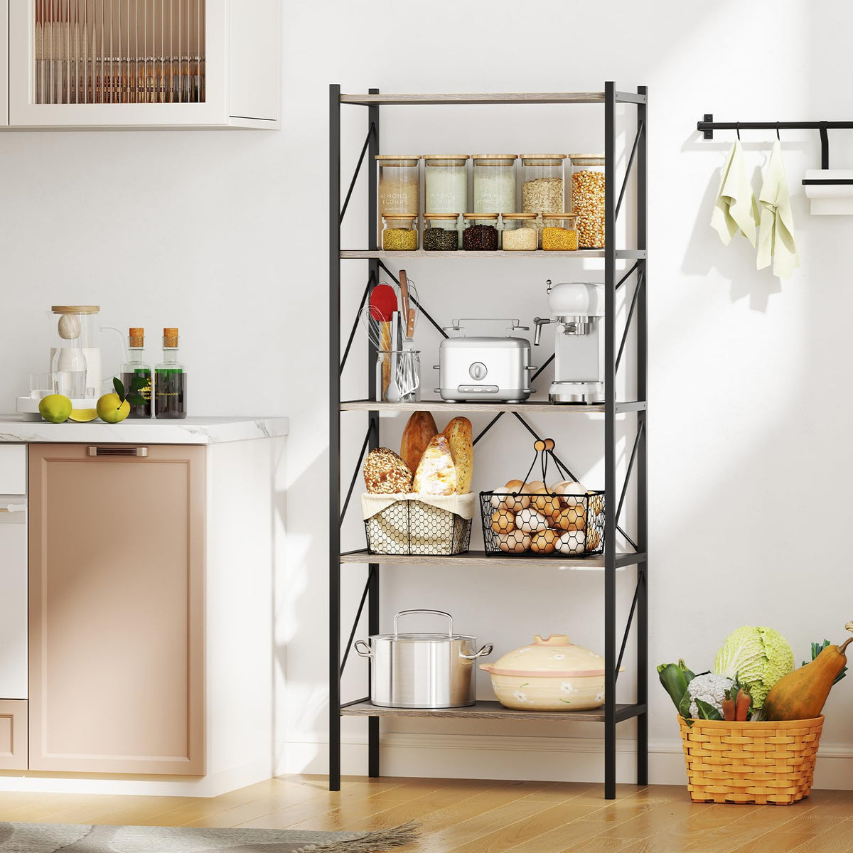 5-Tier Industrial Bookshelf with Open Storage Shelves V8387
