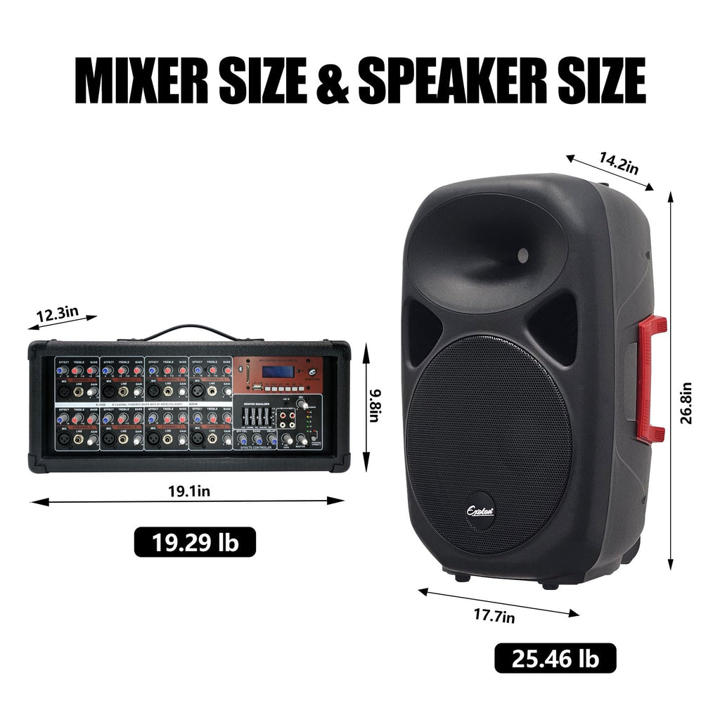 15inch 2000W Bluetooth PA System with Powered Mixer Set C60714