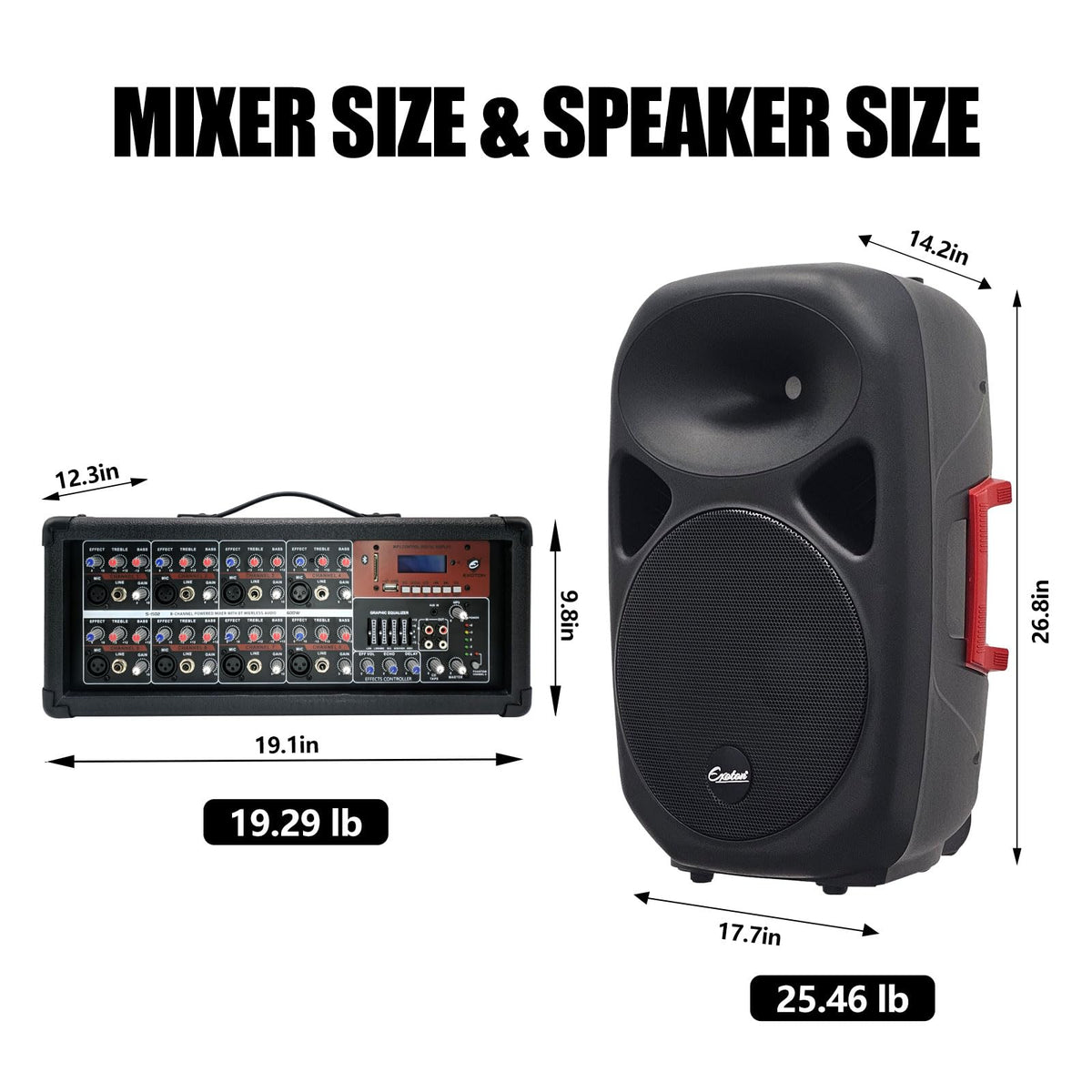 15inch 2000W Bluetooth PA System with Powered Mixer Set C60714