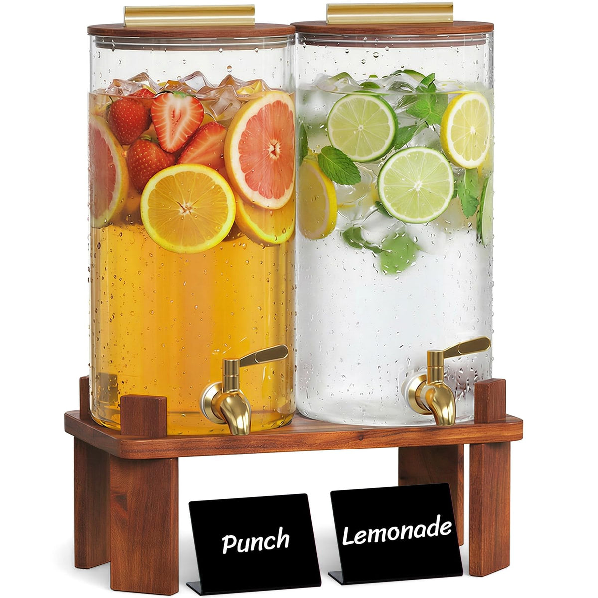 1.5 Gallon Glass Drink Dispenser with Wood Stand L11620