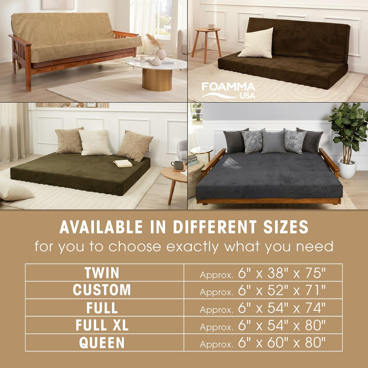 6-Inch Memory Foam Futon Mattress with Removable Cover D532077