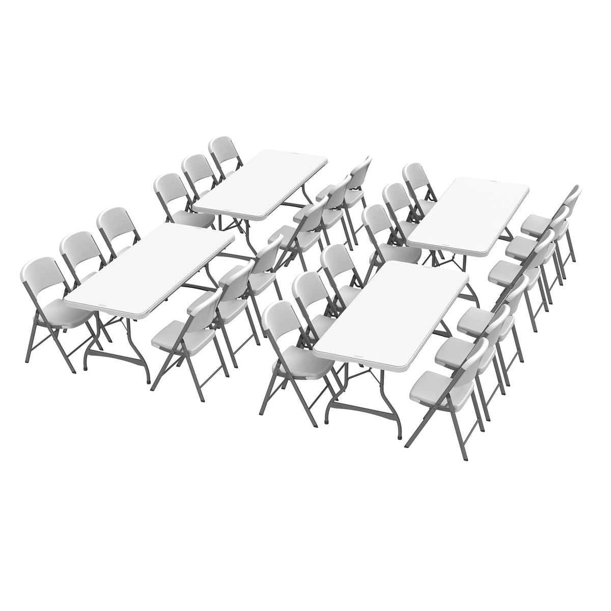 6 Ft Rectangular 4 Folding Tables and 24 Chairs Set White Granite R255