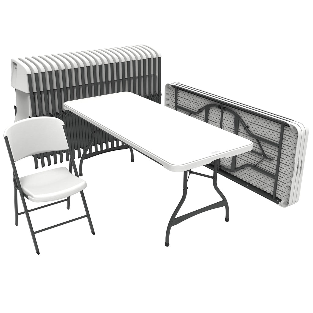 6 Ft Rectangular 4 Folding Tables and 24 Chairs Set White Granite R255