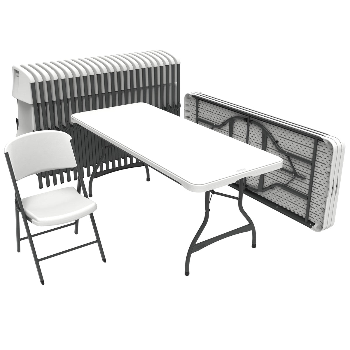 6 Ft Rectangular 4 Folding Tables and 24 Chairs Set White Granite R255