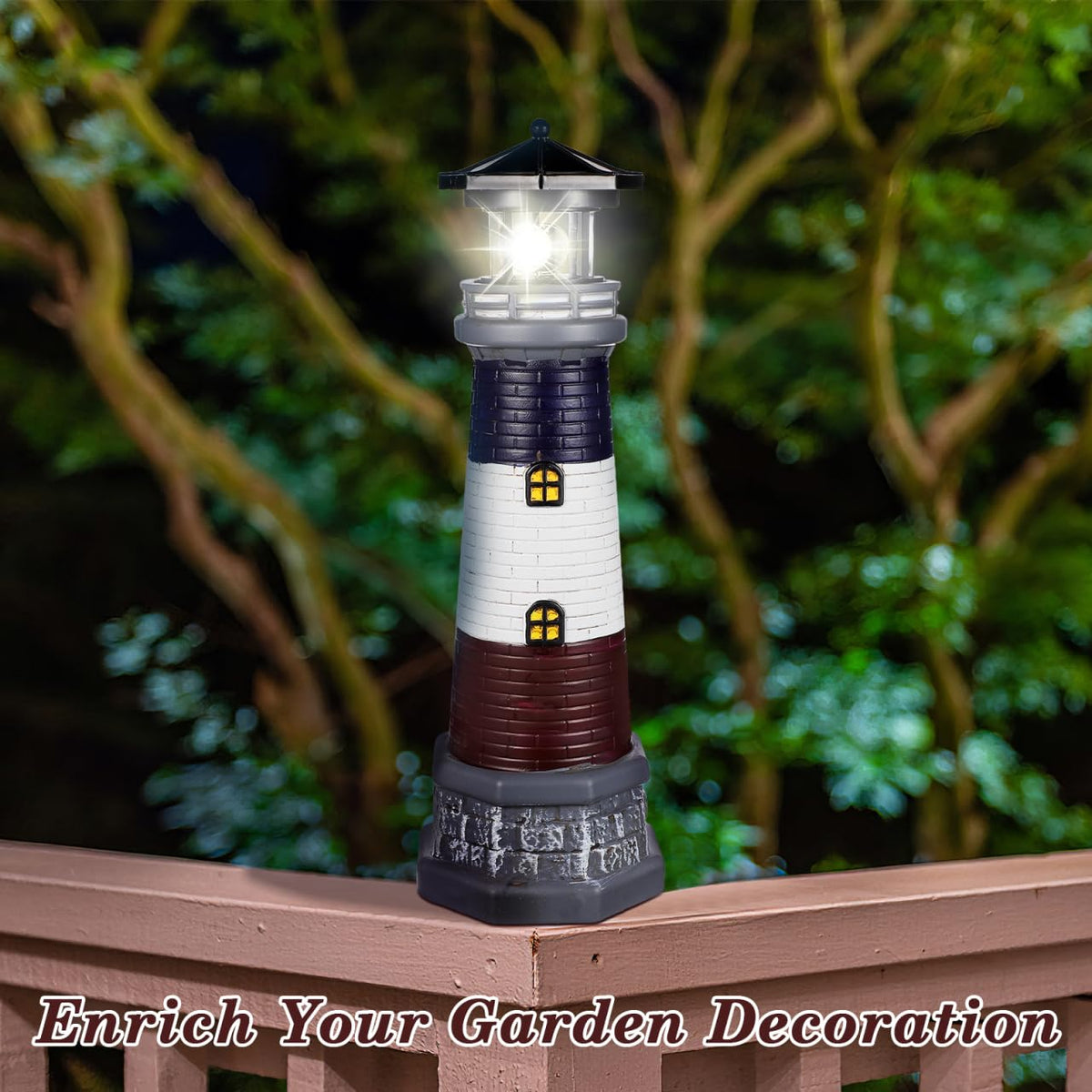 Solar Lighthouse Statue, Resin Waterproof, Black, 4.72 X 4.72 X 14.76 Inches T6602