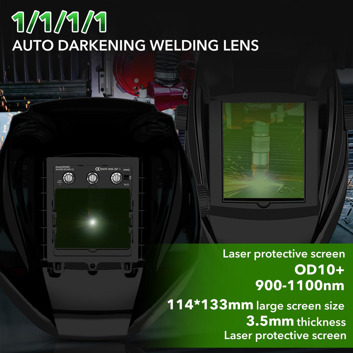 Auto Darkening Welding Helmet OD10+ Large Viewing Protective Mask H166859