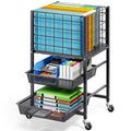 3-Tier Metal Rolling File Cart with 2 Sliding Trays Black E602036