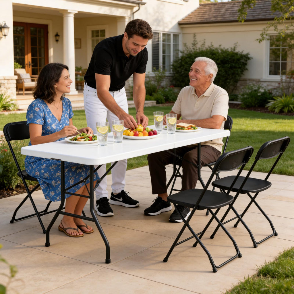 Black Plastic Folding Chairs, 10 Pack Steel Frame 350lbs Capacity O143370