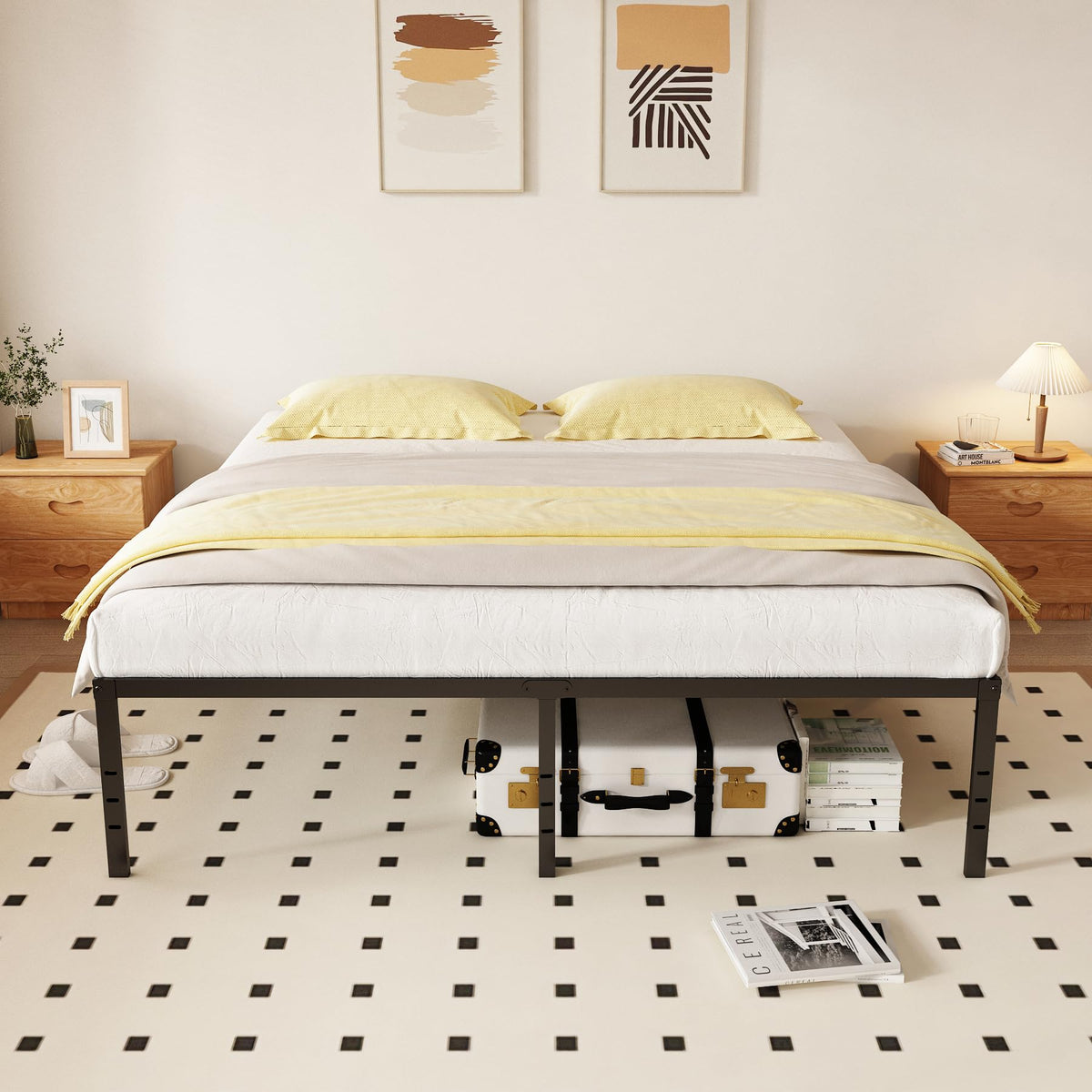 Queen 18 Inch Metal Platform Bed Frame, Black U289