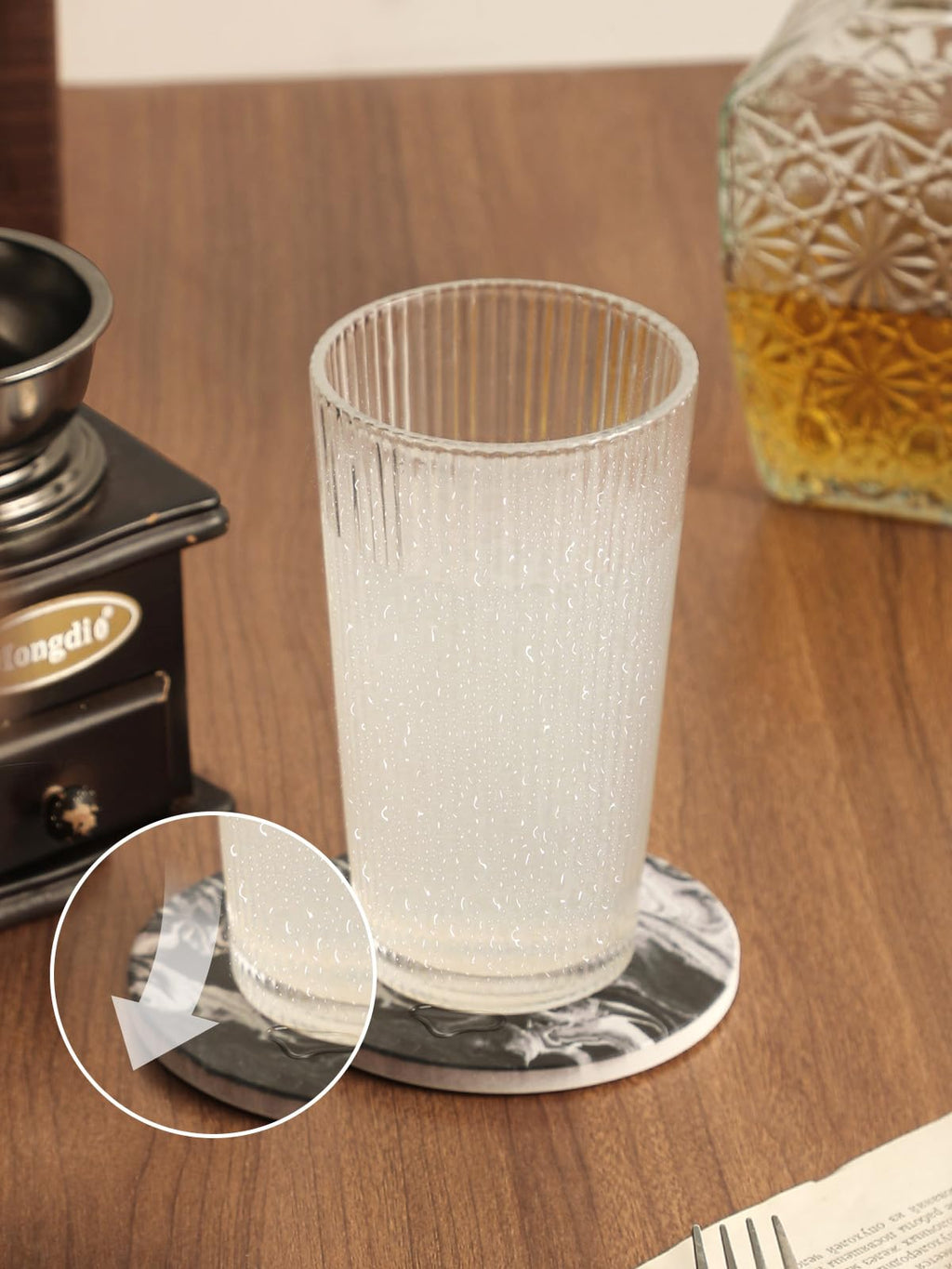 Black Marble Style Ceramic Coasters Set of 6 with Holder B46380