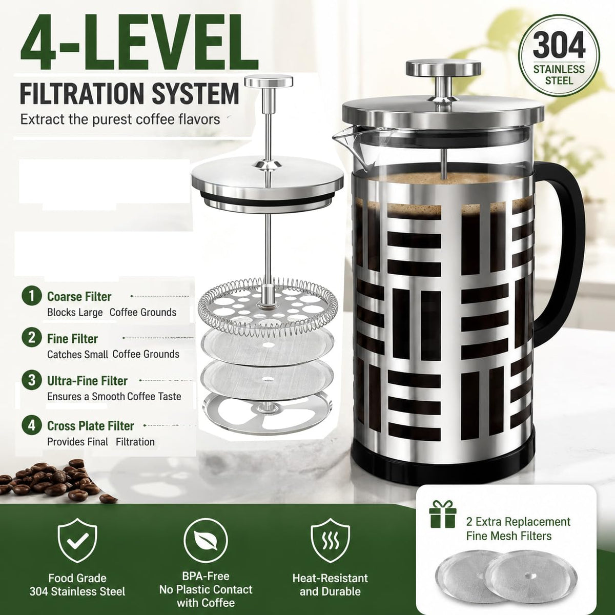 34 oz Brushed Stainless French Press R112