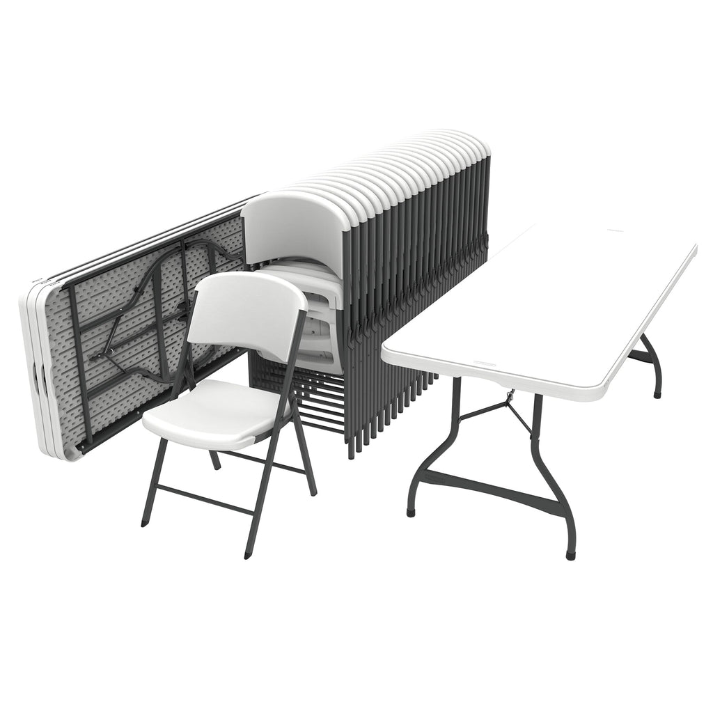 6 Ft Rectangular 4 Folding Tables and 24 Chairs Set White Granite R255
