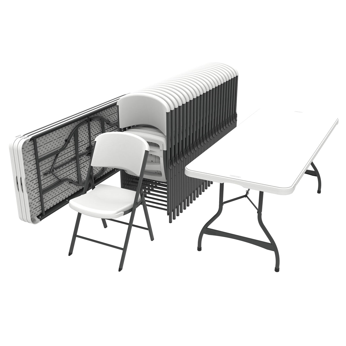 6 Ft Rectangular 4 Folding Tables and 24 Chairs Set White Granite R255