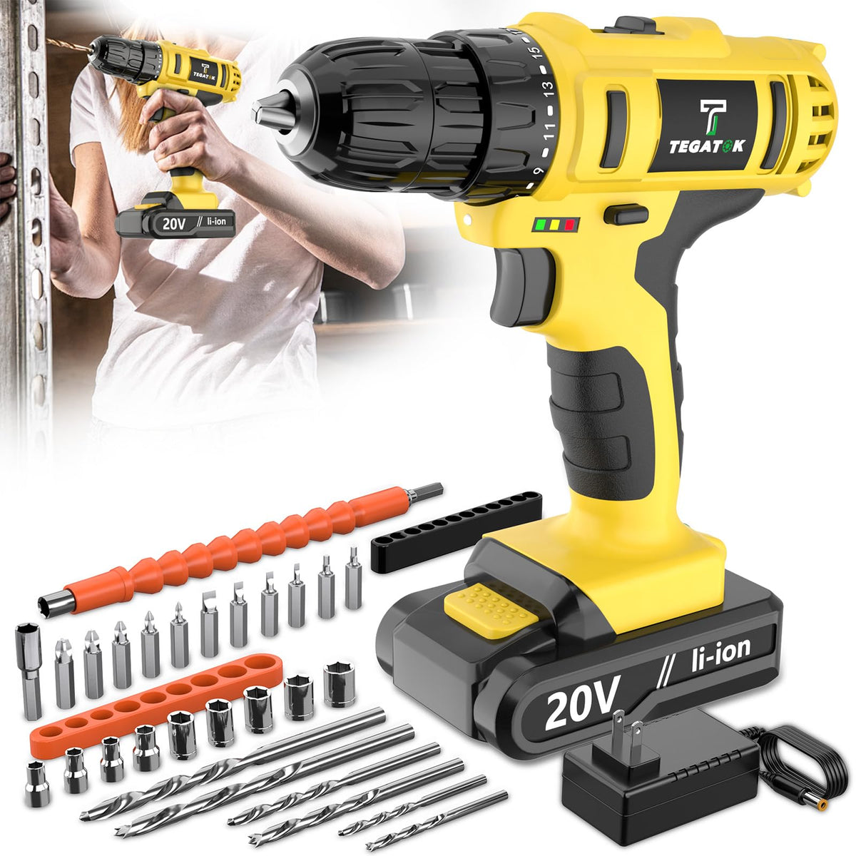 20V Cordless Drill Set with 3/8 Inch Keyless Chuck V63395