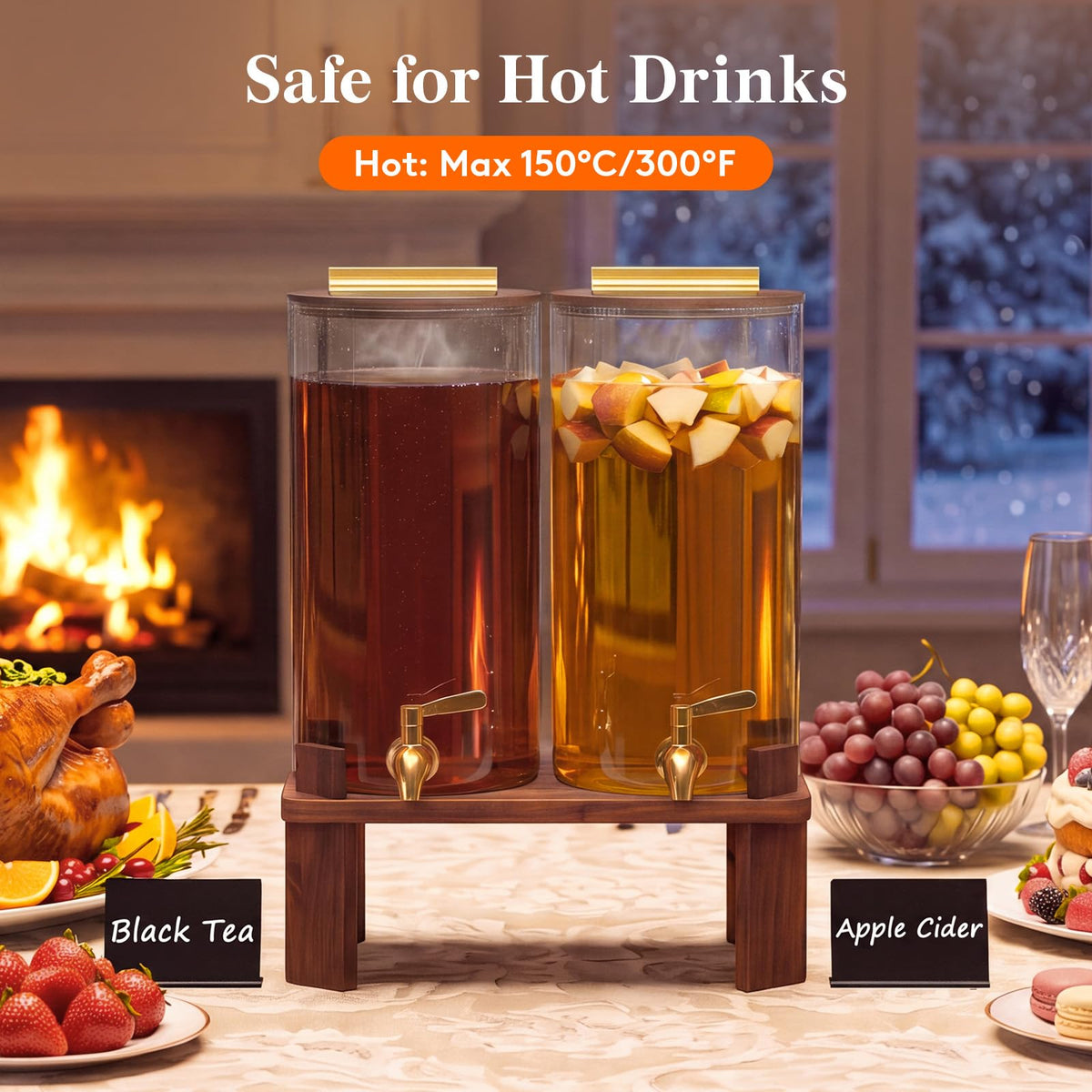 1.5 Gallon Glass Drink Dispenser with Wood Stand L11620