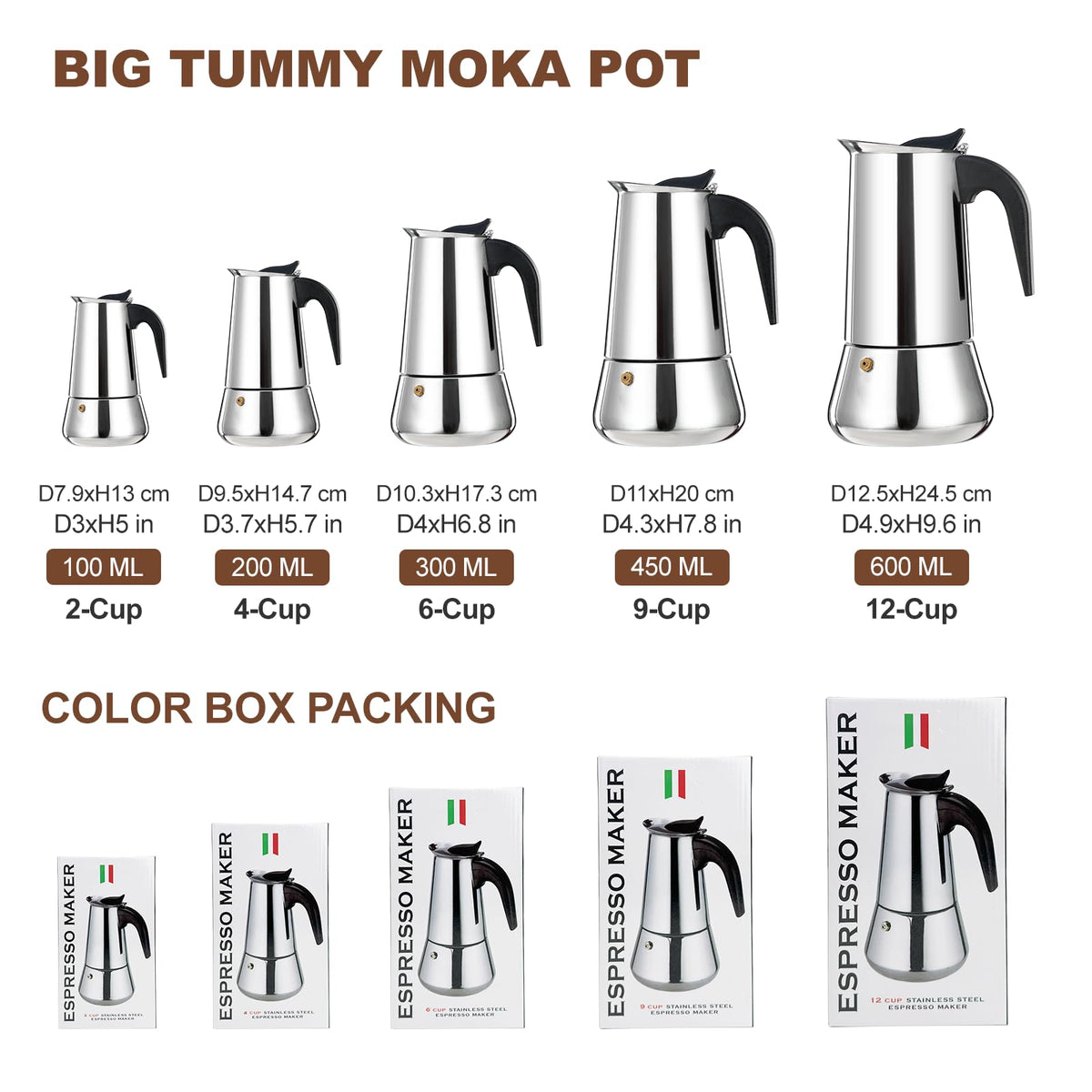 12 Cup Stainless Steel Stovetop Espresso Maker Moka Pot B2491