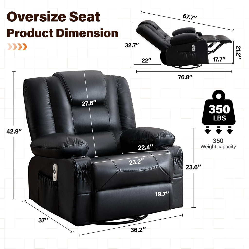 Massage Swivel Recliner Chair with Heat and Cup Holders O58701