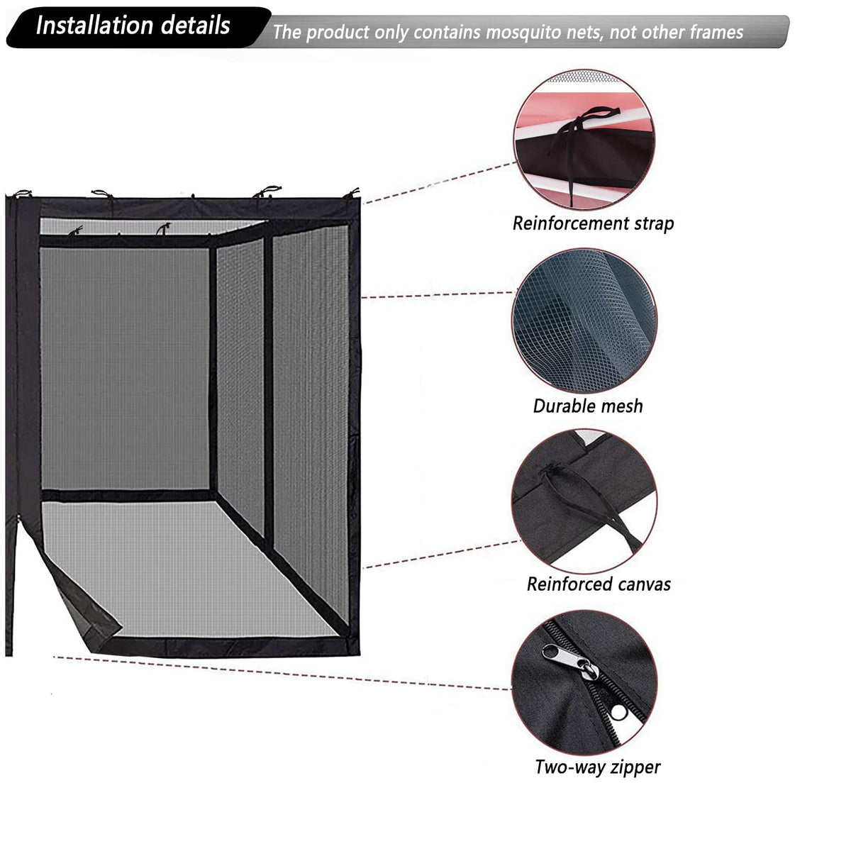 10x10 Mosquito Netting with Double Door Side Screen Black E4825