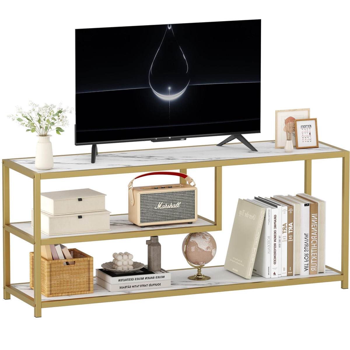 TV Stand for TVs up to 55 Inch, 3 Tier Media Console with Open Storage Shelves Y434