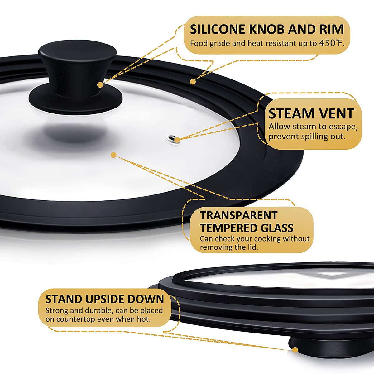 Universal Lid for Pots Pans and Skillets with Silicone Rim and Tempered Glass G785923