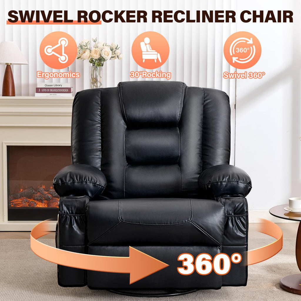 Massage Swivel Recliner Chair with Heat and Cup Holders O58701