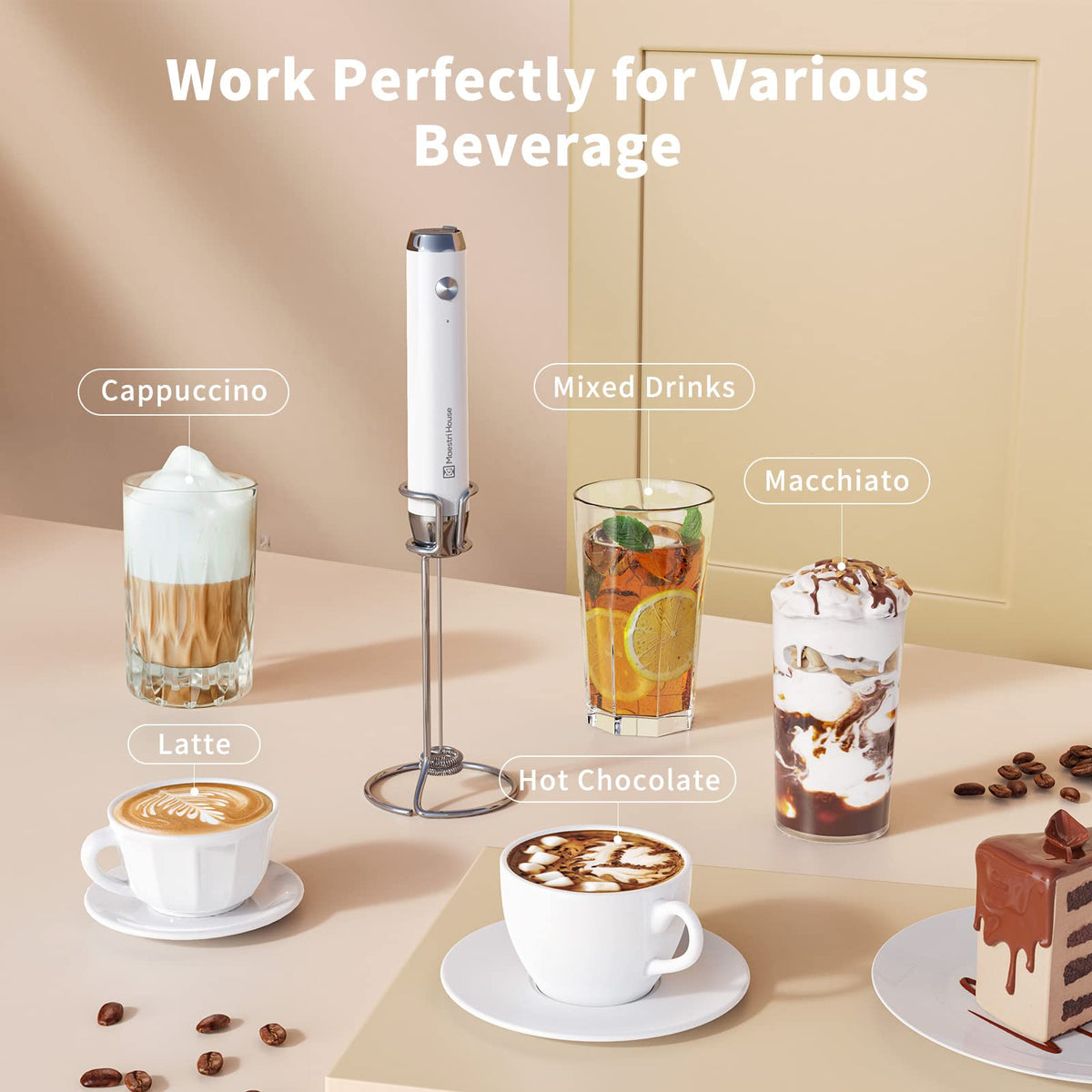 Rechargeable Milk Frother with 2 Detachable Whisks J930661