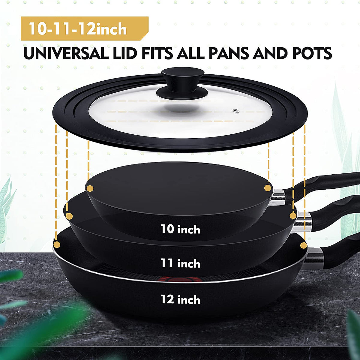 Universal Lid for Pots Pans and Skillets with Silicone Rim and Tempered Glass G785923