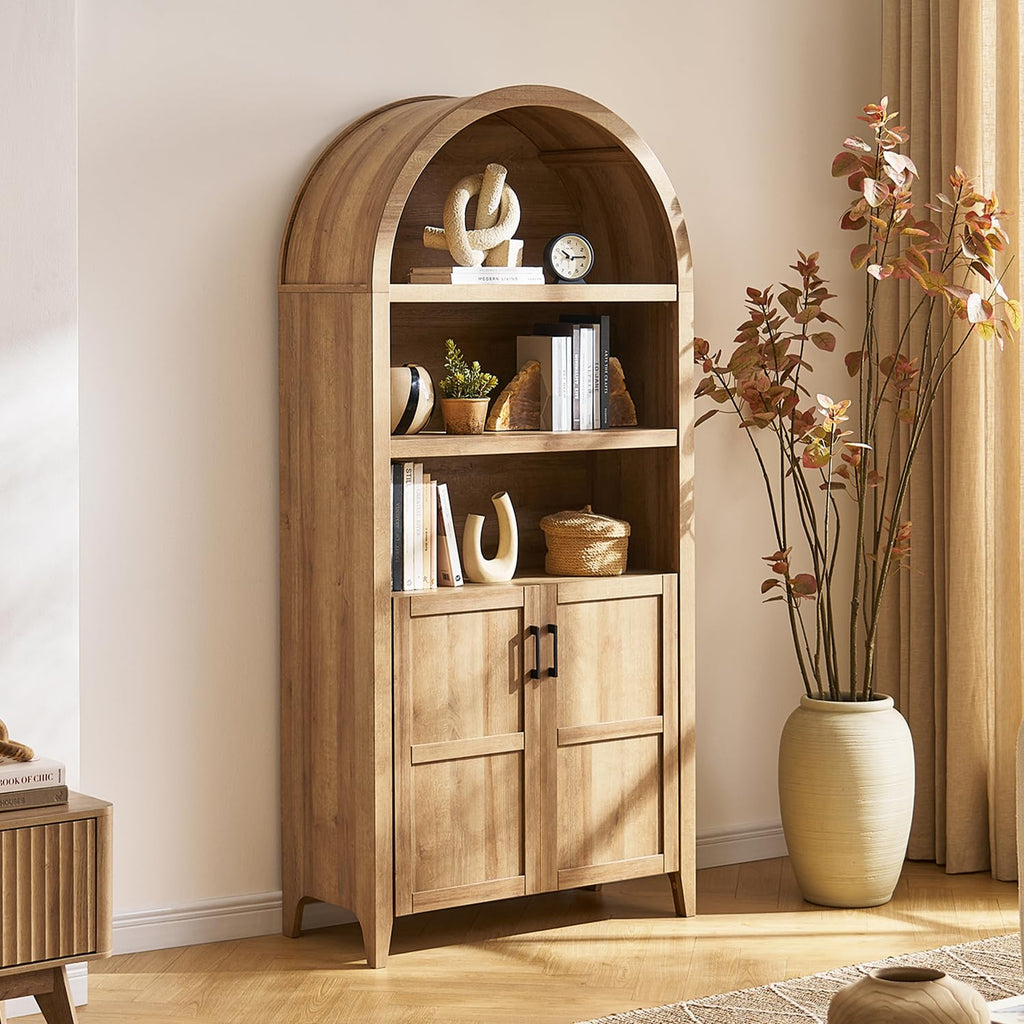 77.4" Tall Arched Wooden Storage Cabinet with Doors and Adjustable Shelves T111016