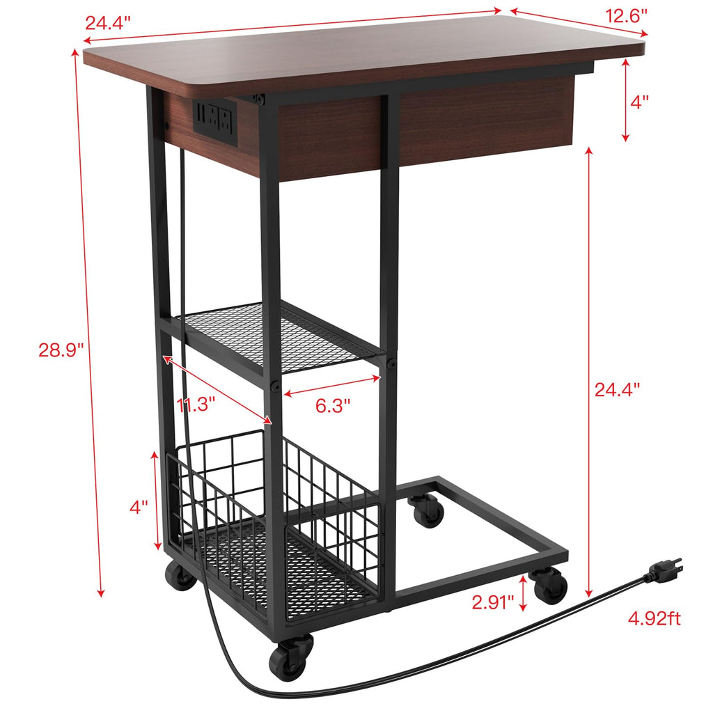 C Shaped End Table with Charging Station O8595