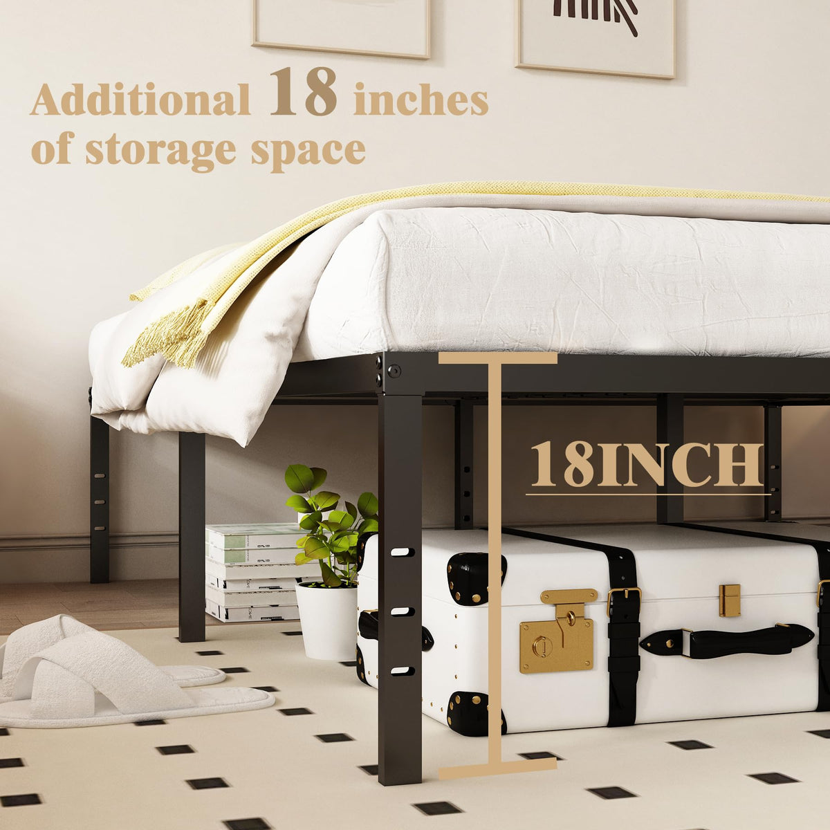 Queen 18 Inch Metal Platform Bed Frame, Black U289