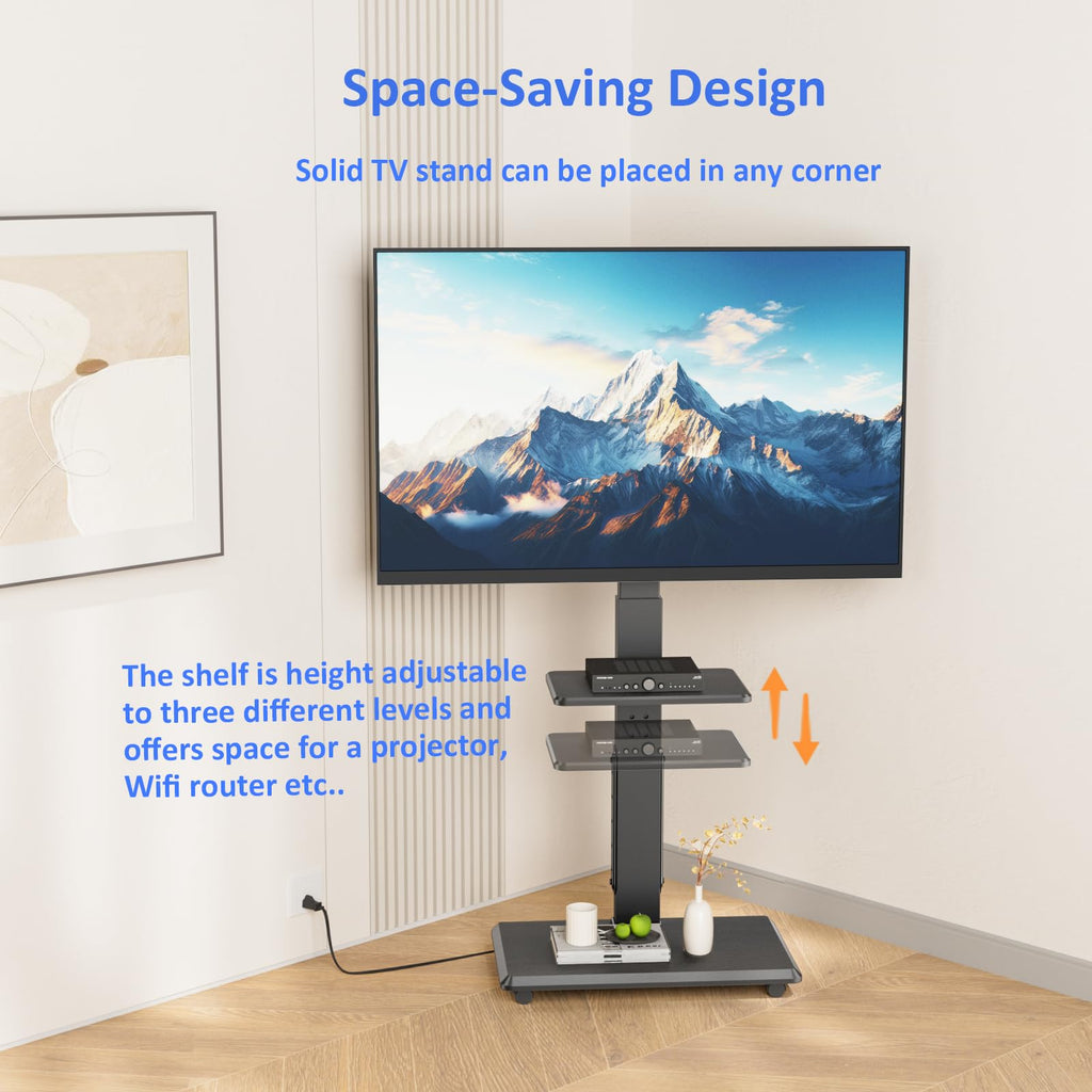 Height Adjustable Rolling TV Stand with Shelf Z88413