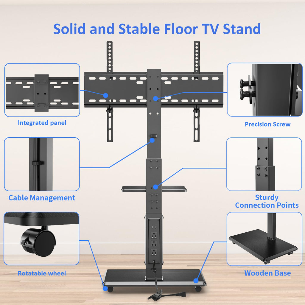Height Adjustable Rolling TV Stand with Shelf Z88413