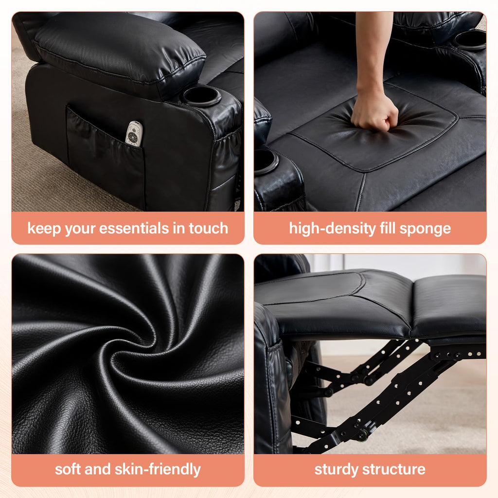 Massage Swivel Recliner Chair with Heat and Cup Holders O58701