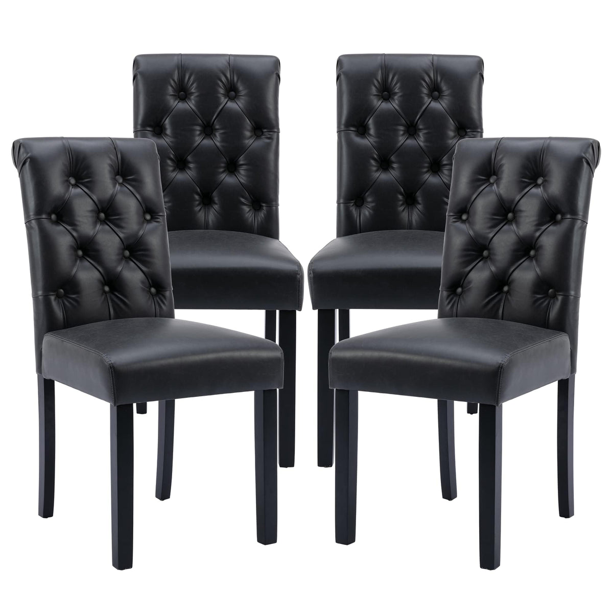 Black Set of 4 PU Leather Tufted Dining Chairs L294742