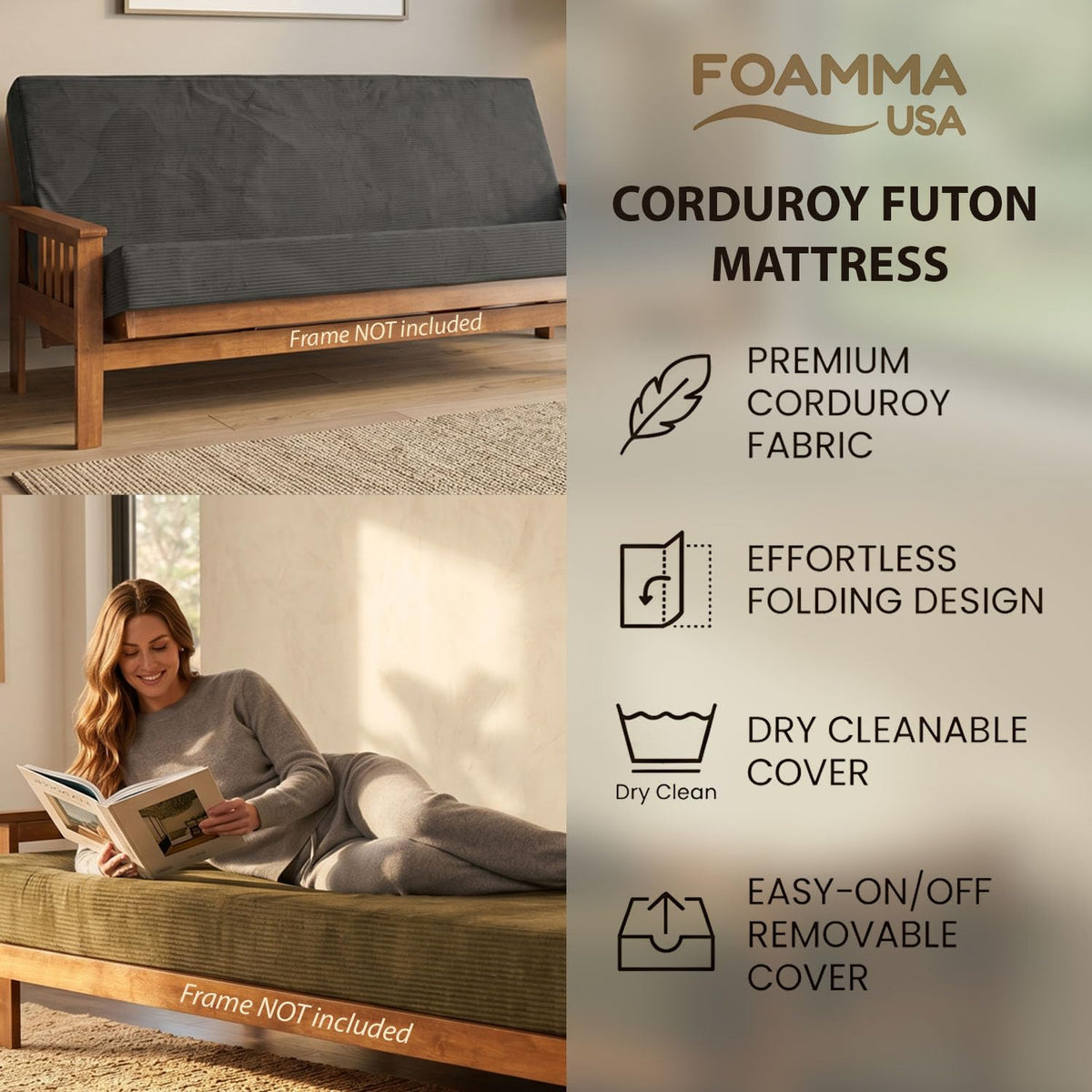 6-Inch Memory Foam Futon Mattress with Removable Cover D532077