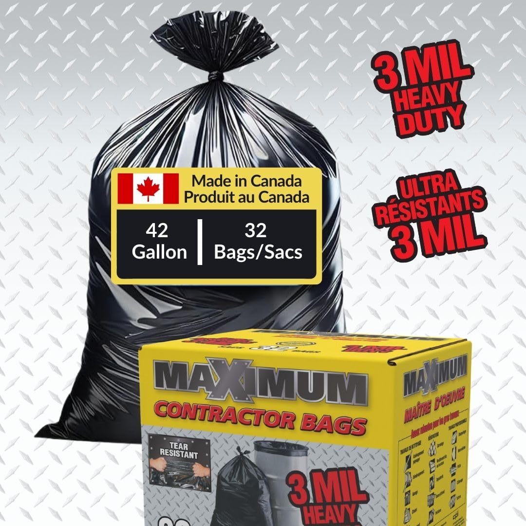 Heavy Duty 42-Gallon 3 Mil Black Garbage Bags 32 Counts O121376
