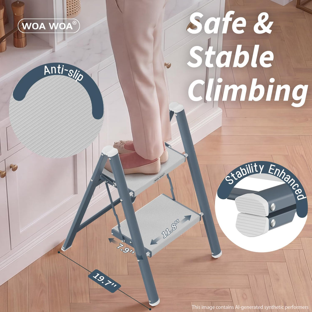 2 Step Ladder, 300lbs Load, 17'' Top Step, Stormy Blue K21689