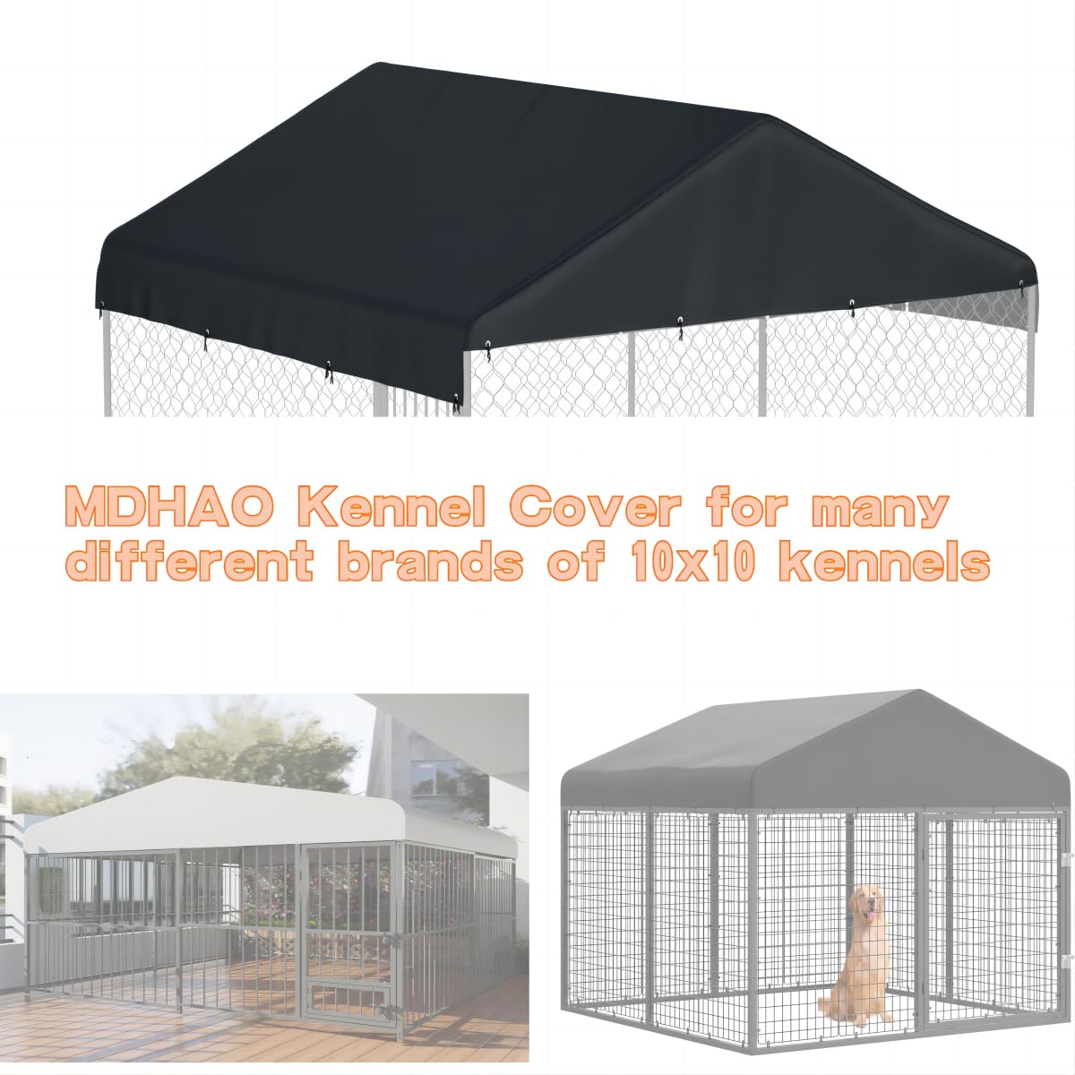 Black 10' x 10' Outdoor Dog Kennel Cover D168