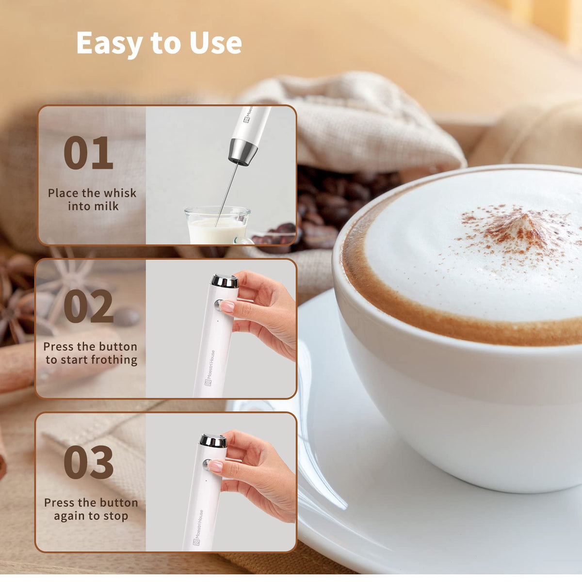 Rechargeable Milk Frother with 2 Detachable Whisks J930661