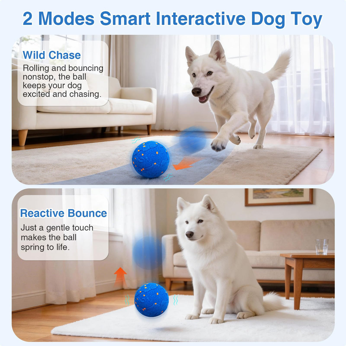 Dog Nail Grinder Interactive Dog Toys Ball with 2 Shells Blue U4726