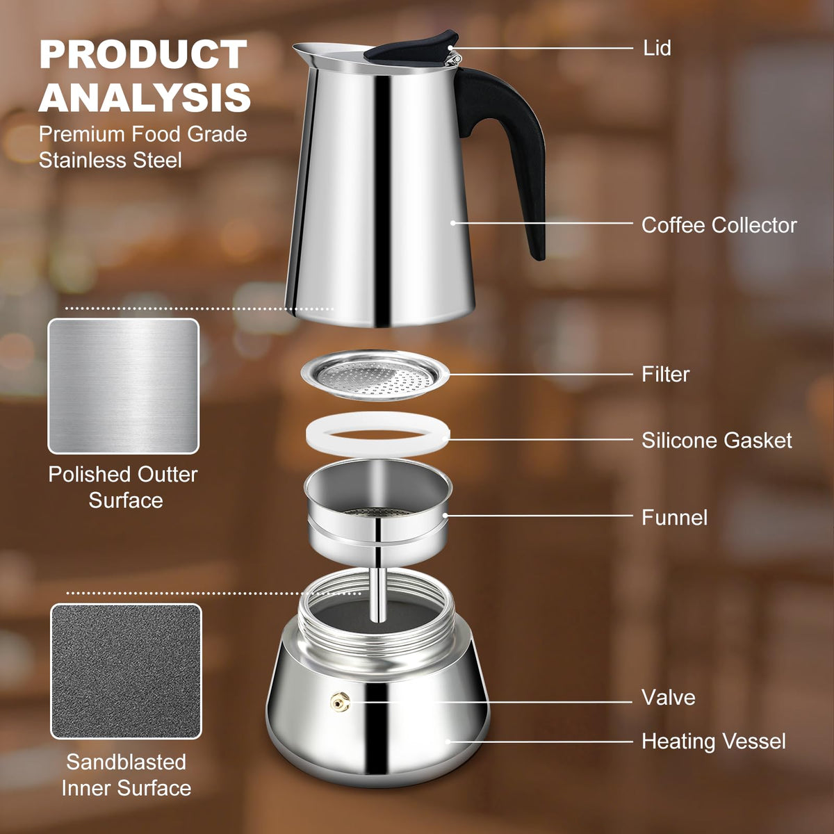 12 Cup Stainless Steel Stovetop Espresso Maker Moka Pot B2491
