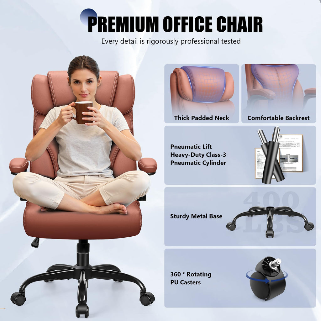Brown High Back Office Chair with Flip-up Armrests Q38317