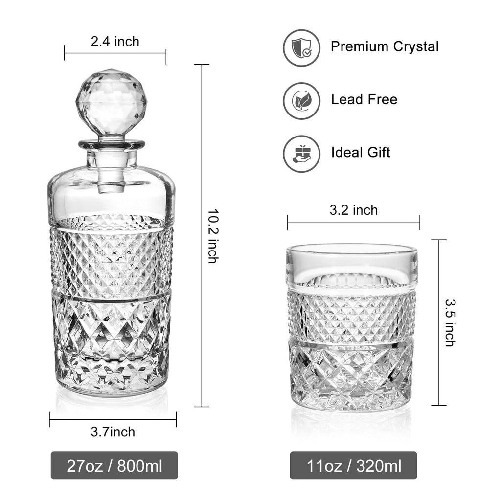 27oz Crystal Whiskey Decanter Set with 4 Glasses D195
